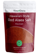 Viva Doria front packaging showing resealable 2 lb pouch and red volcanic salt benefit presentation