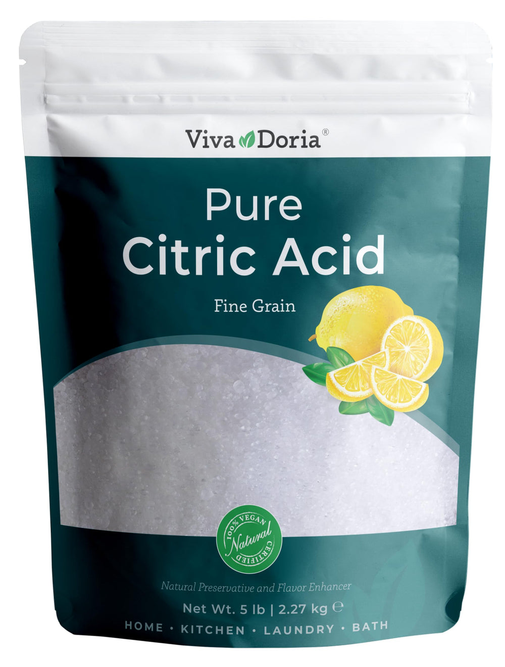 Viva Doria front packaging showing 5 lb resealable pouch and label benefits