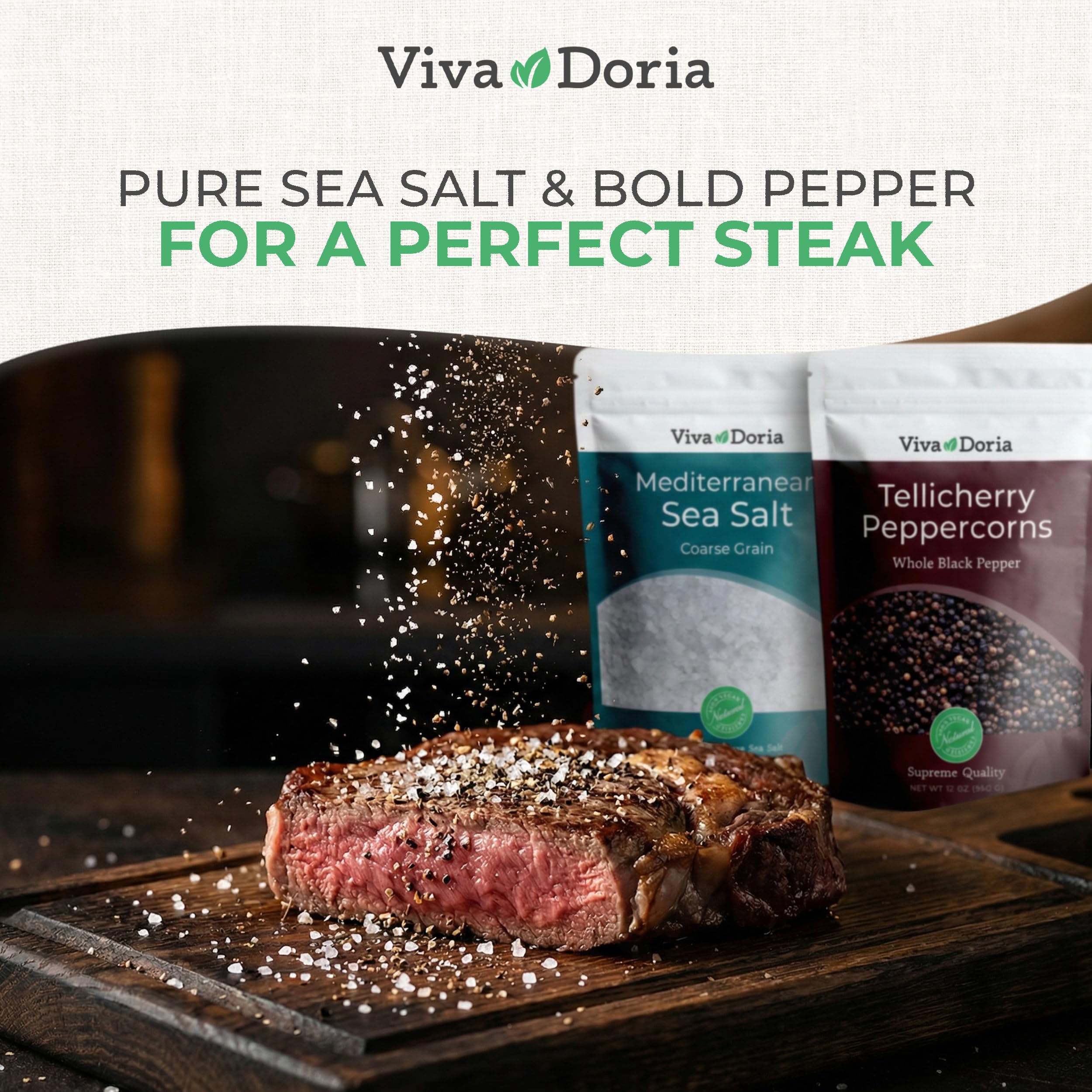 Viva Doria peppercorns in a grinder demonstrating freshly cracked pepper benefit