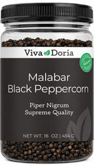 Viva Doria front pouch showing whole Malabar peppercorns and resealable bag benefit