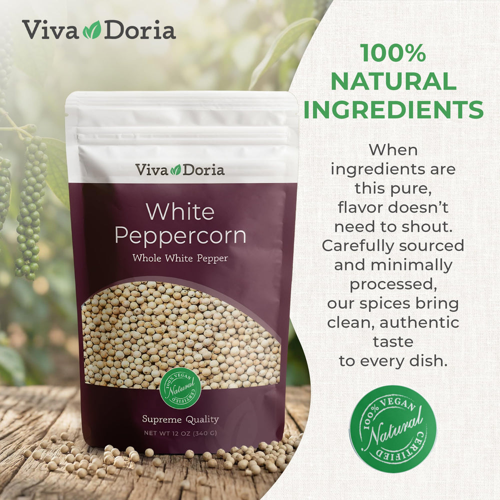 Viva Doria freshly ground white pepper on cream sauce enhancing subtle flavor without specks