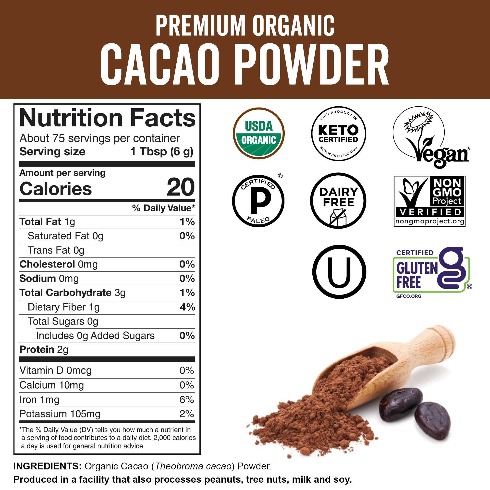 Viva Naturals brownies baked with cacao powder, displays deep chocolate results benefit