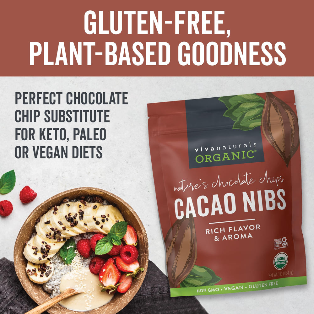 Viva Naturals nibs mixed into cookie dough for baking without sugar