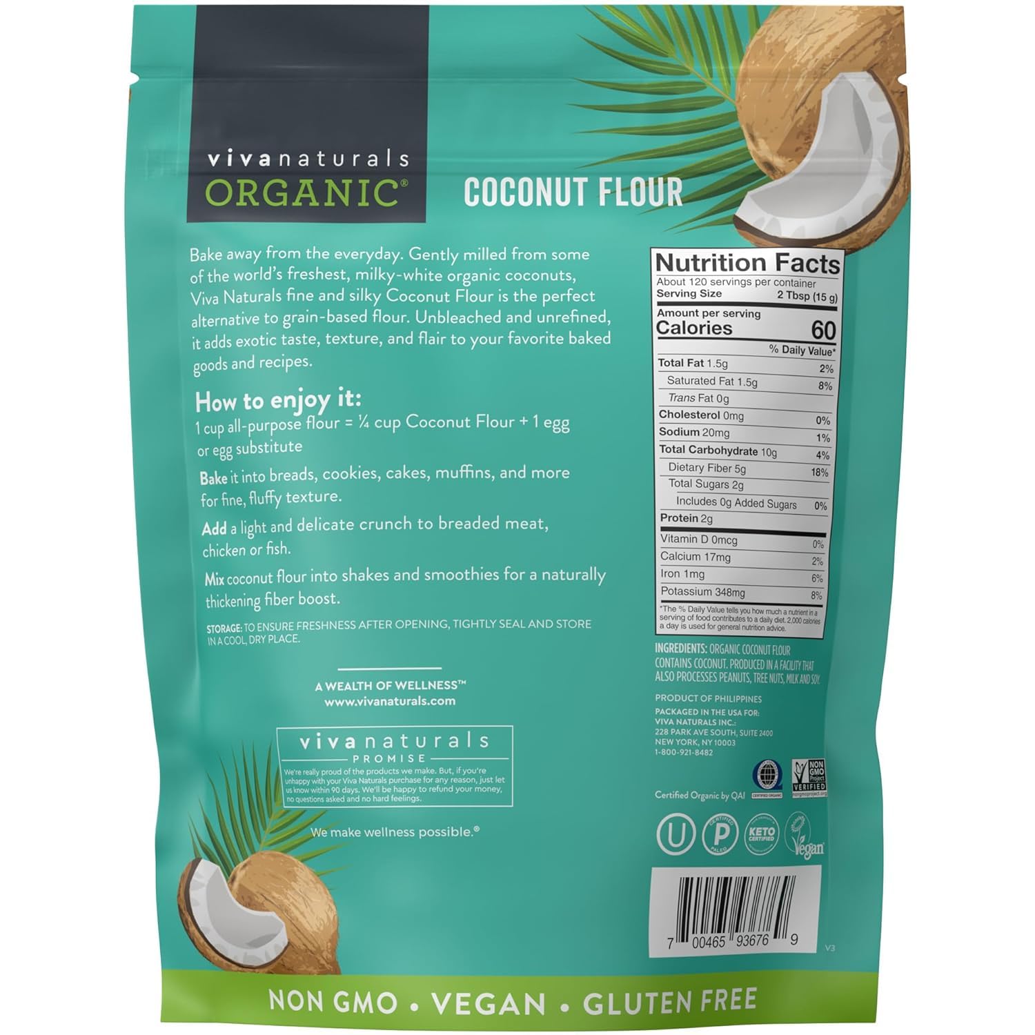 Viva Naturals bulk storage container with transferred flour for longer freshness and convenience