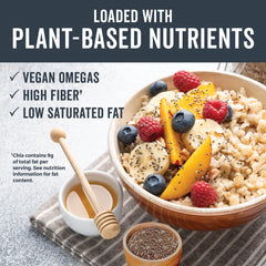 Viva Naturals chia seeds poured into a smoothie demonstrating easier omega-3 boost