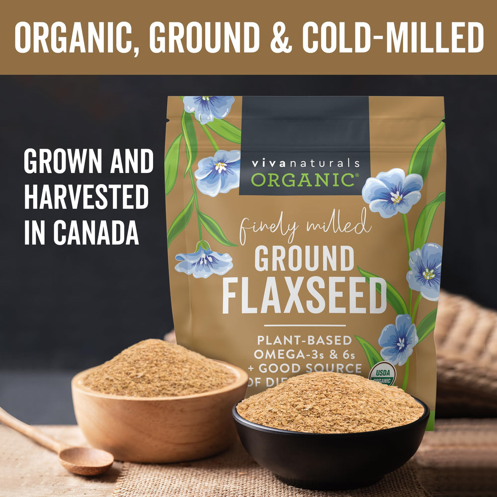 Viva Naturals closeup of finely milled flaxseed texture for smooth mixing benefit