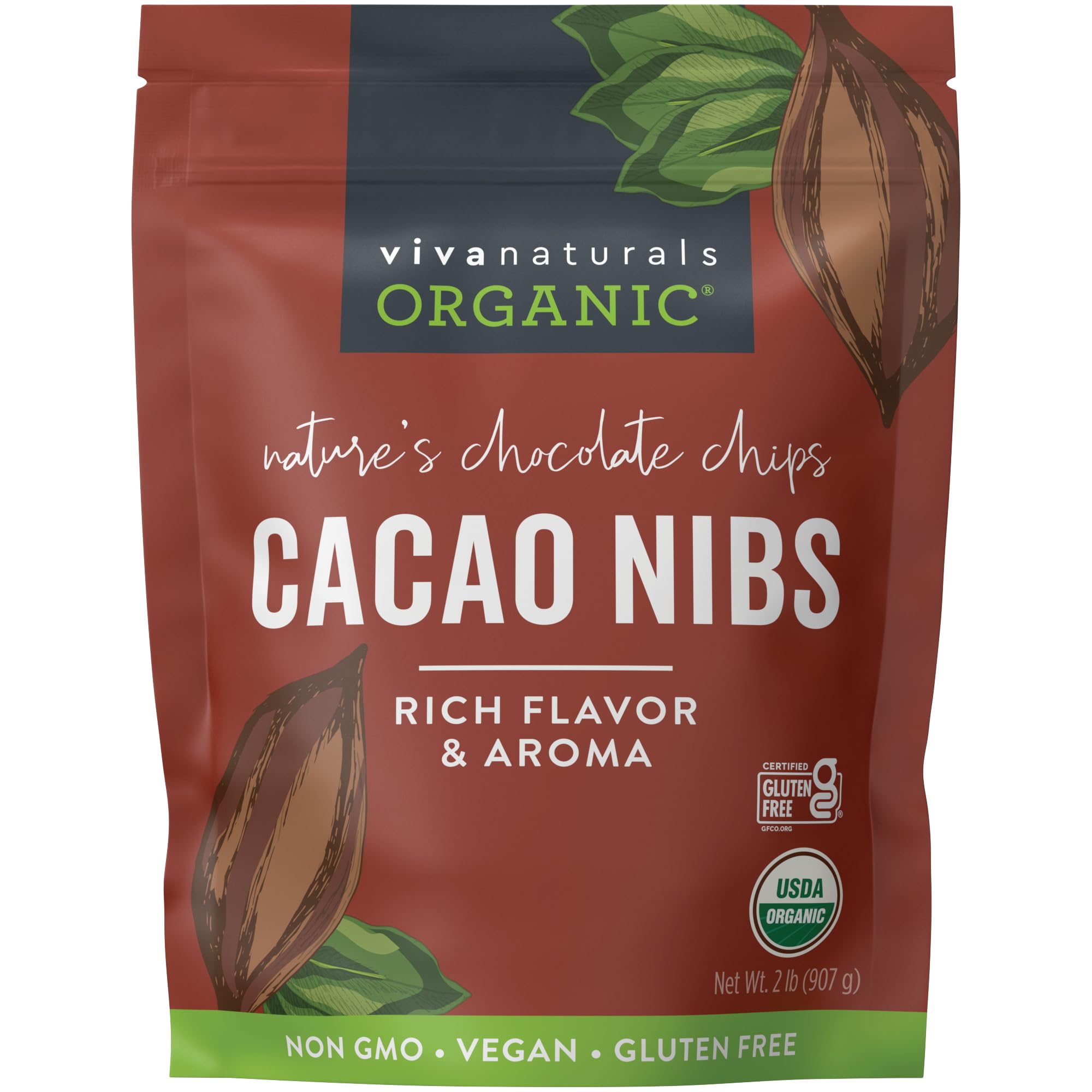 Viva Naturals front pouch showing product packaging and 2 lb size benefits