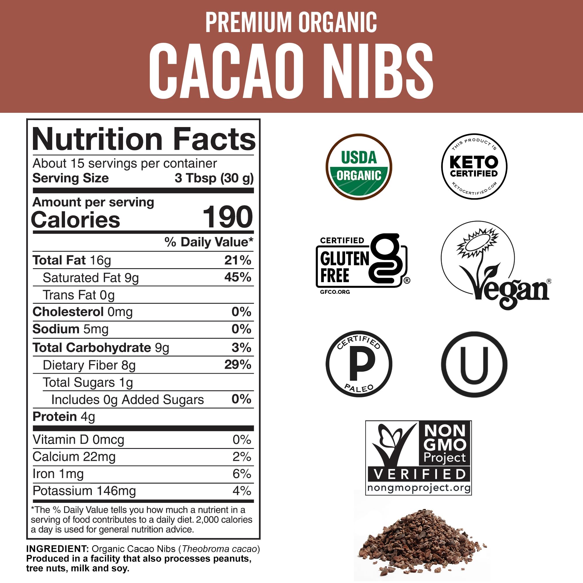 Viva Naturals ingredient label front showing organic and non-GMO certification