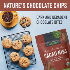 Close-up of Viva Naturals cacao nibs texture and roasted chocolate flavor
