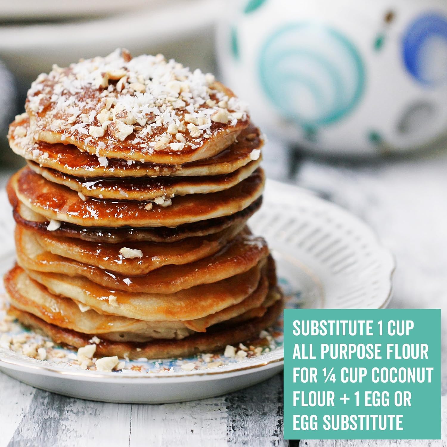 Viva Naturals pancakes served showing finished product and coconut flavor enhancement
