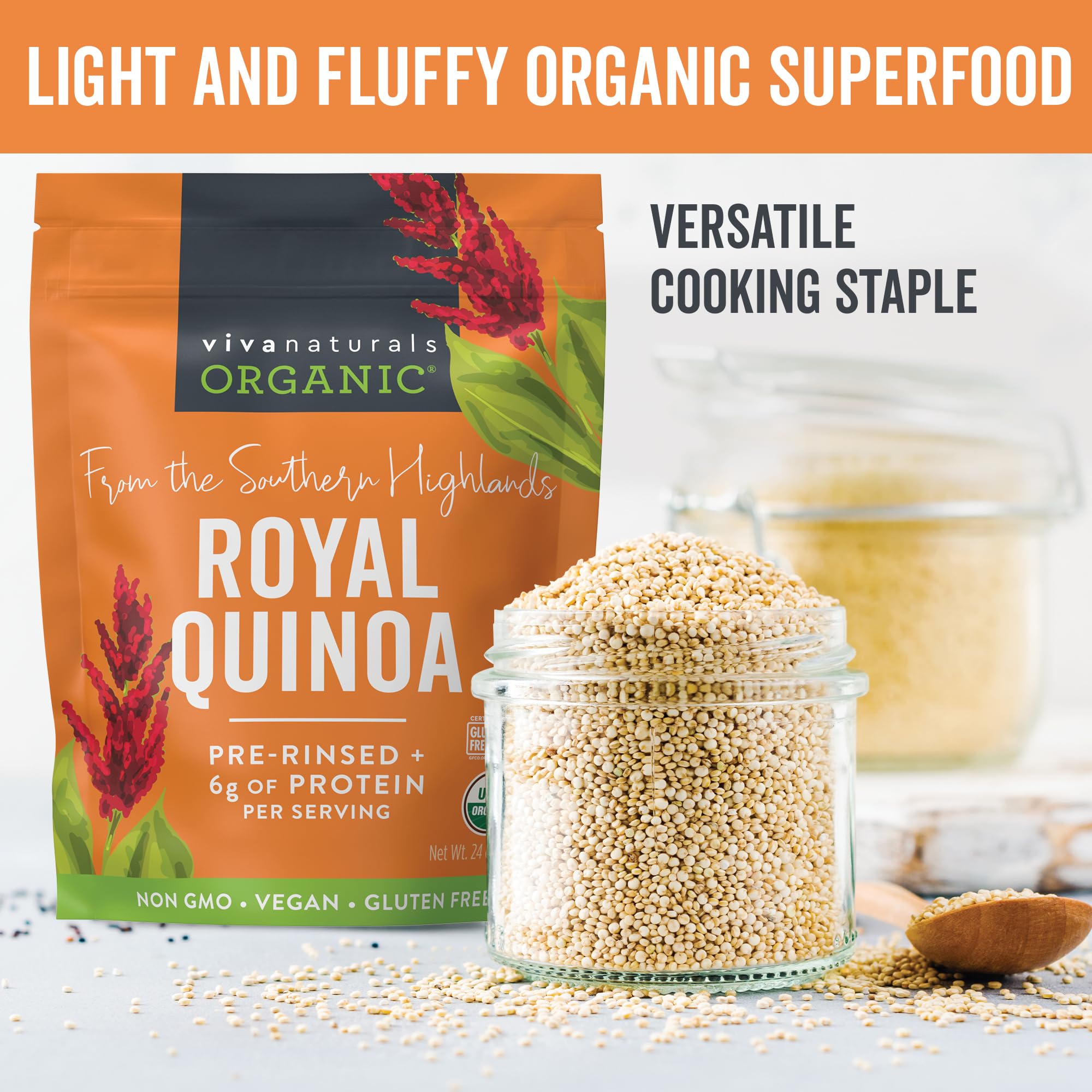 Viva Naturals close-up of larger quinoa seeds highlighting texture benefit