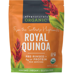 Viva Naturals front packaging showing 4 lb bag and clear quinoa view for pantry-ready convenience