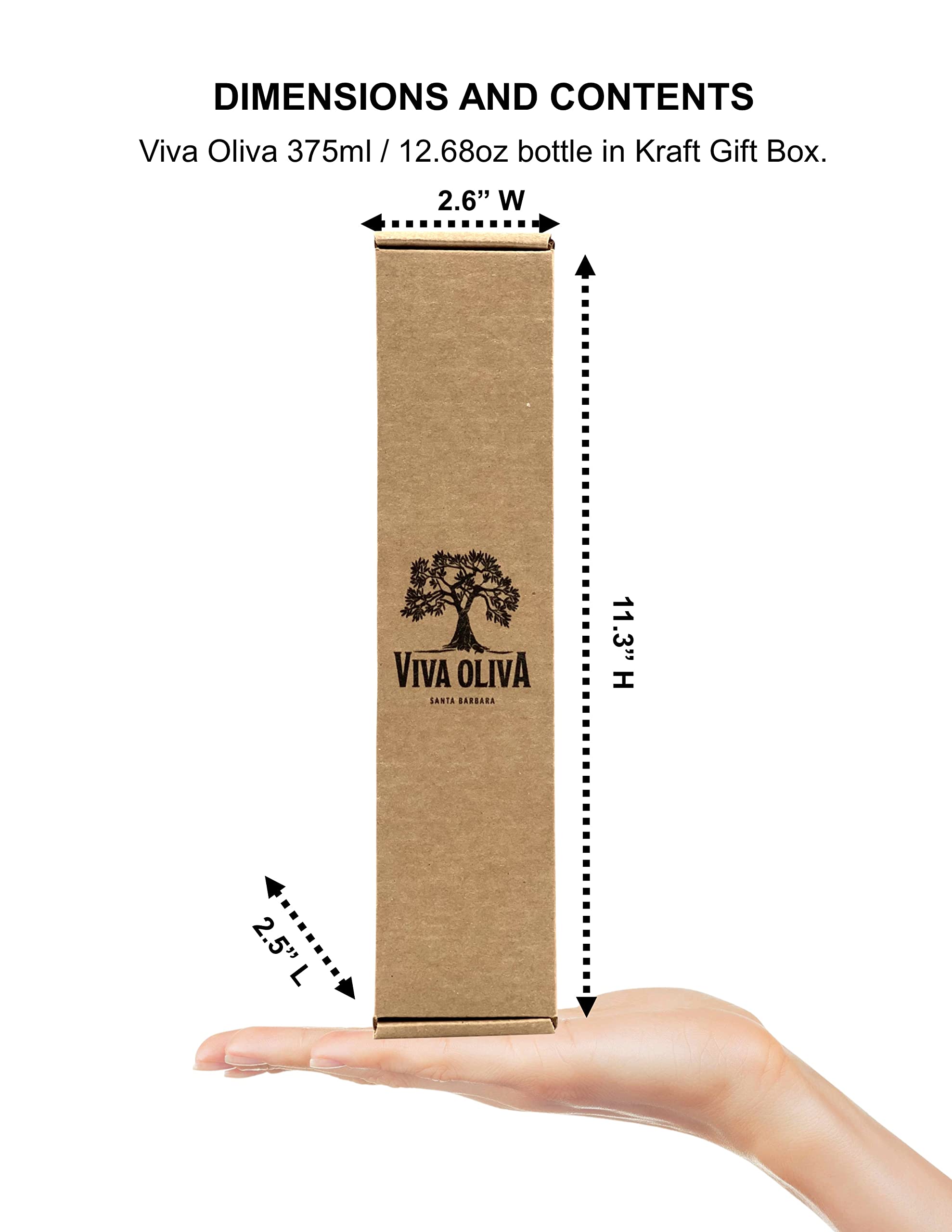 Viva Oliva bottle next to ruler for clear 375ml size comparison