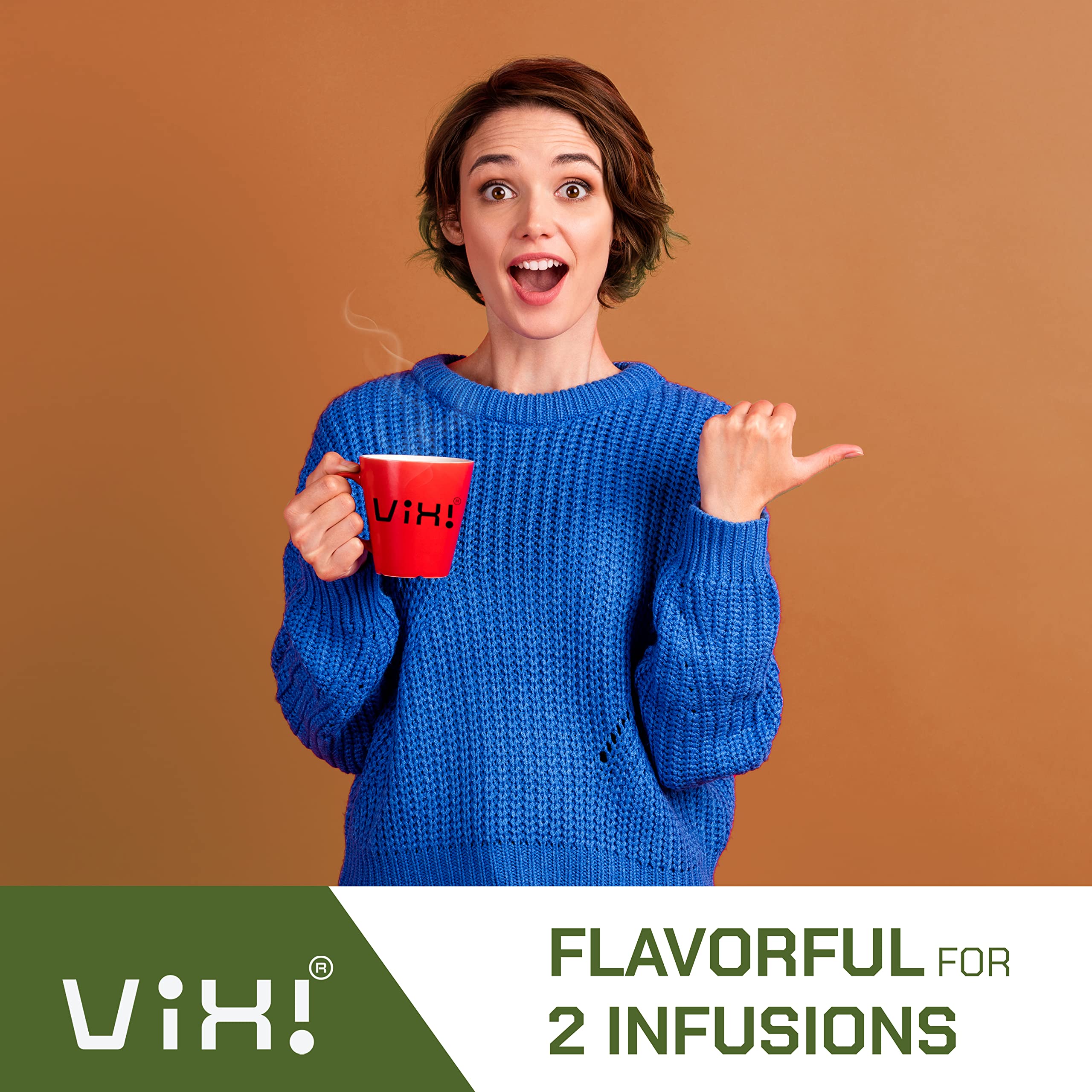 VIXI label and ingredients panel showing 100% natural leaves and no additives