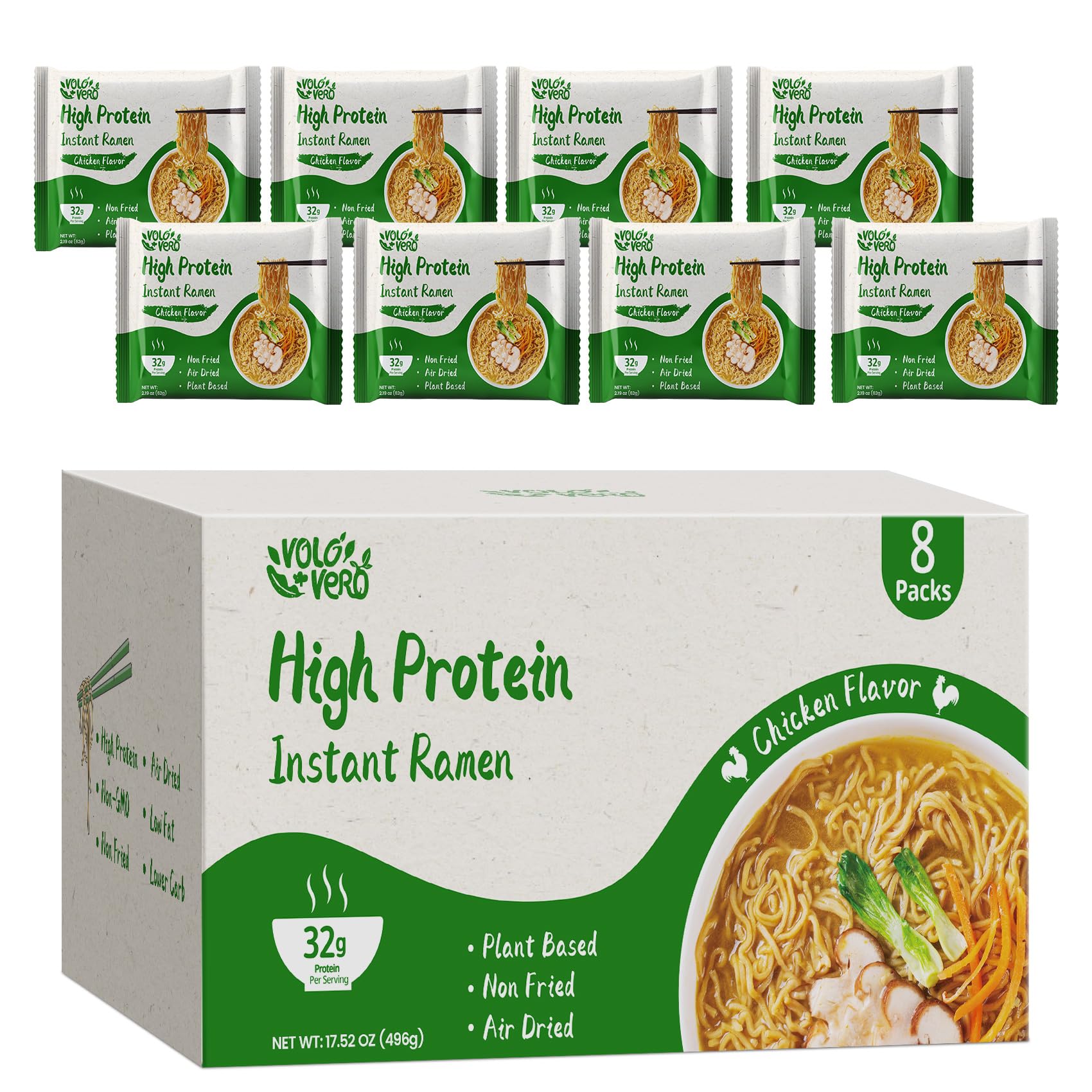 VOLO VERO front packaging showing chicken flavor and 32g plant protein benefit