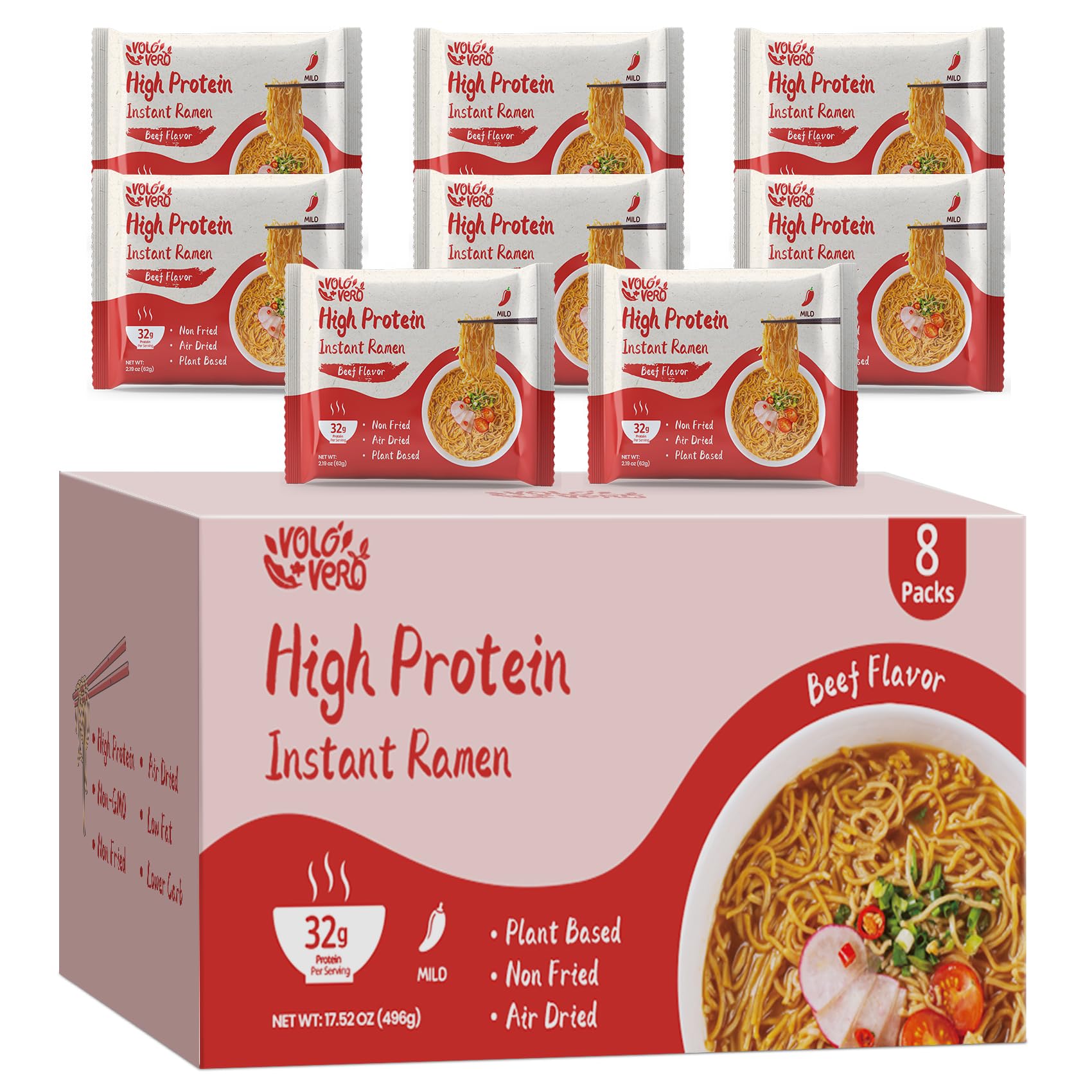 VOLO VERO front packaging showing spicy beef flavor and 32g protein benefit