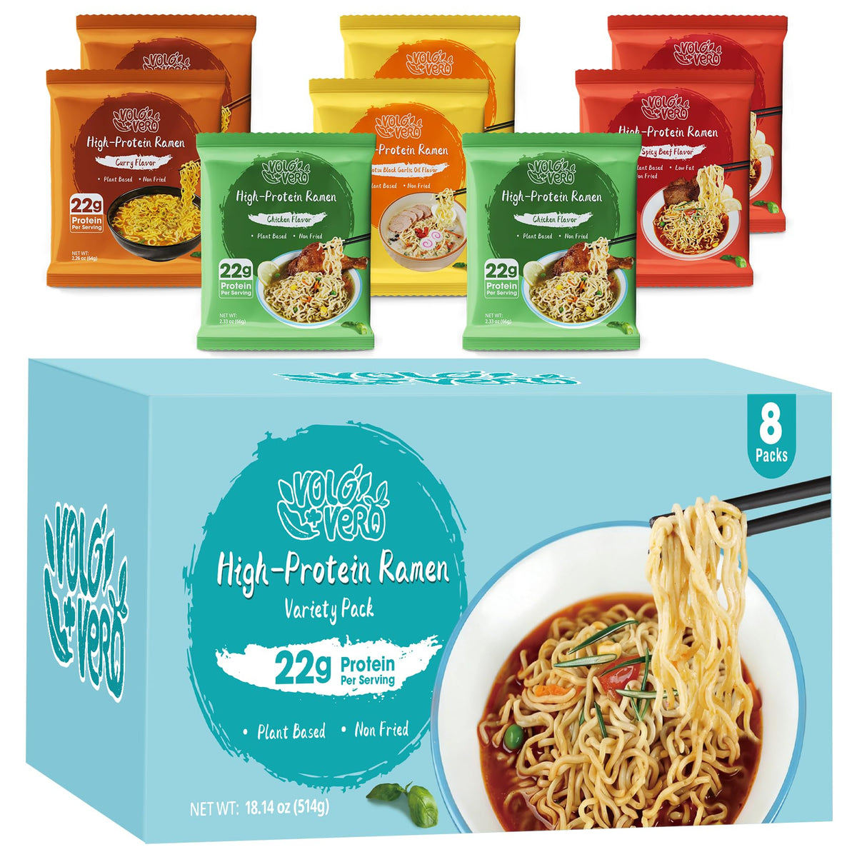 VOLO VERO front packaging showing four-flavor 8-pack and benefits
