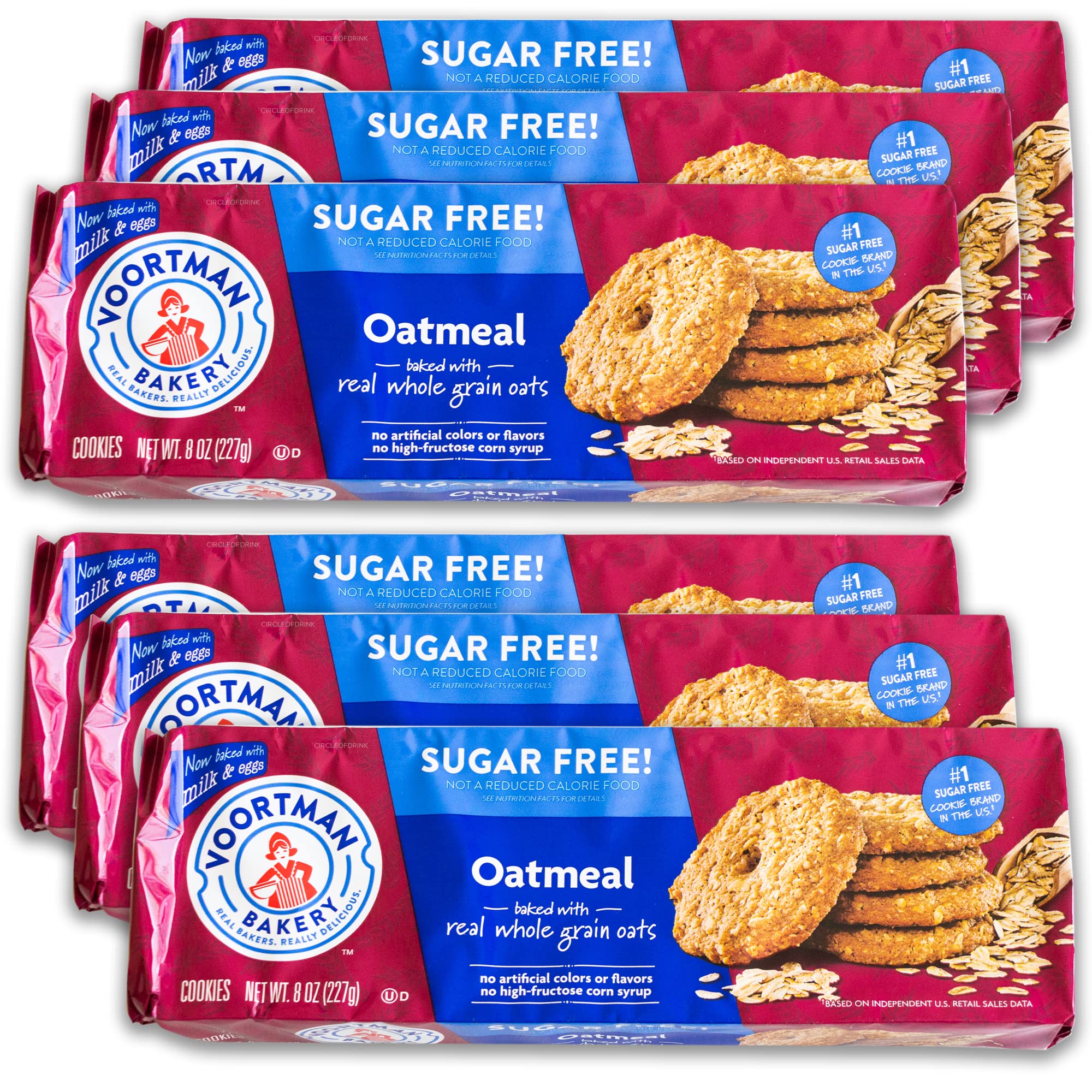 Voortman front packaging shows sugar free oatmeal cookies and clear labeling benefit