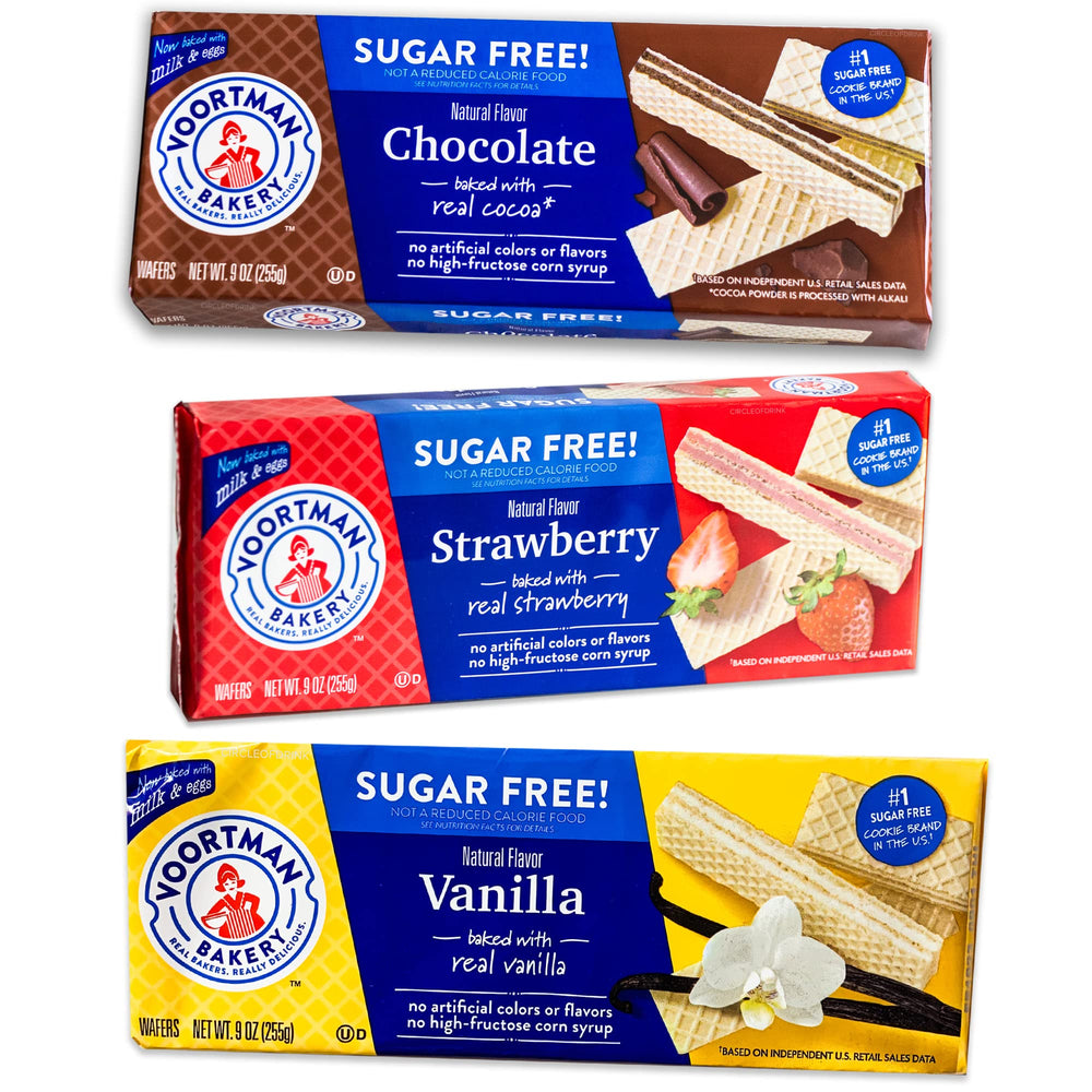 Circle of Drink Voortman front packaging showing three 9 oz bags and clear labeling benefit: variety convenience