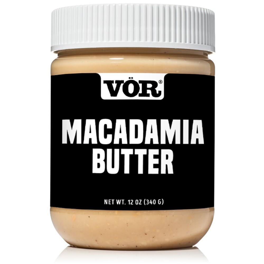 Vör macadamia butter jar front view showing label and clean ingredient benefit