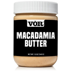 Vör macadamia butter jar front view showing label and clean ingredient benefit