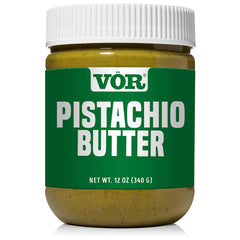 Vör jar front label showing pistachio butter and premium packaging benefit