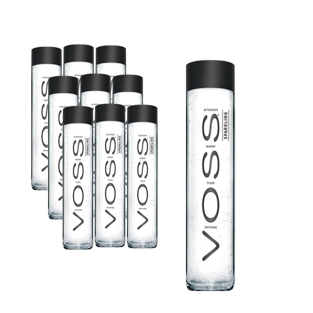 VOSS 375ml glass front packaging showing elegant bottle and purity benefit