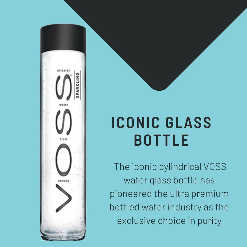 VOSS glass bottle profile close-up highlighting texture and fresh bubbles