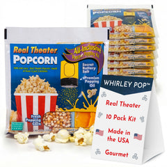 Wabash Valley Farms front packaging showing 10 pre-portioned popcorn kits, convenient supply
