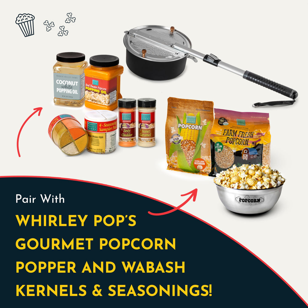 Wabash Valley Farms butter-flavored popcorn closeup showing fluffy coated kernels benefit