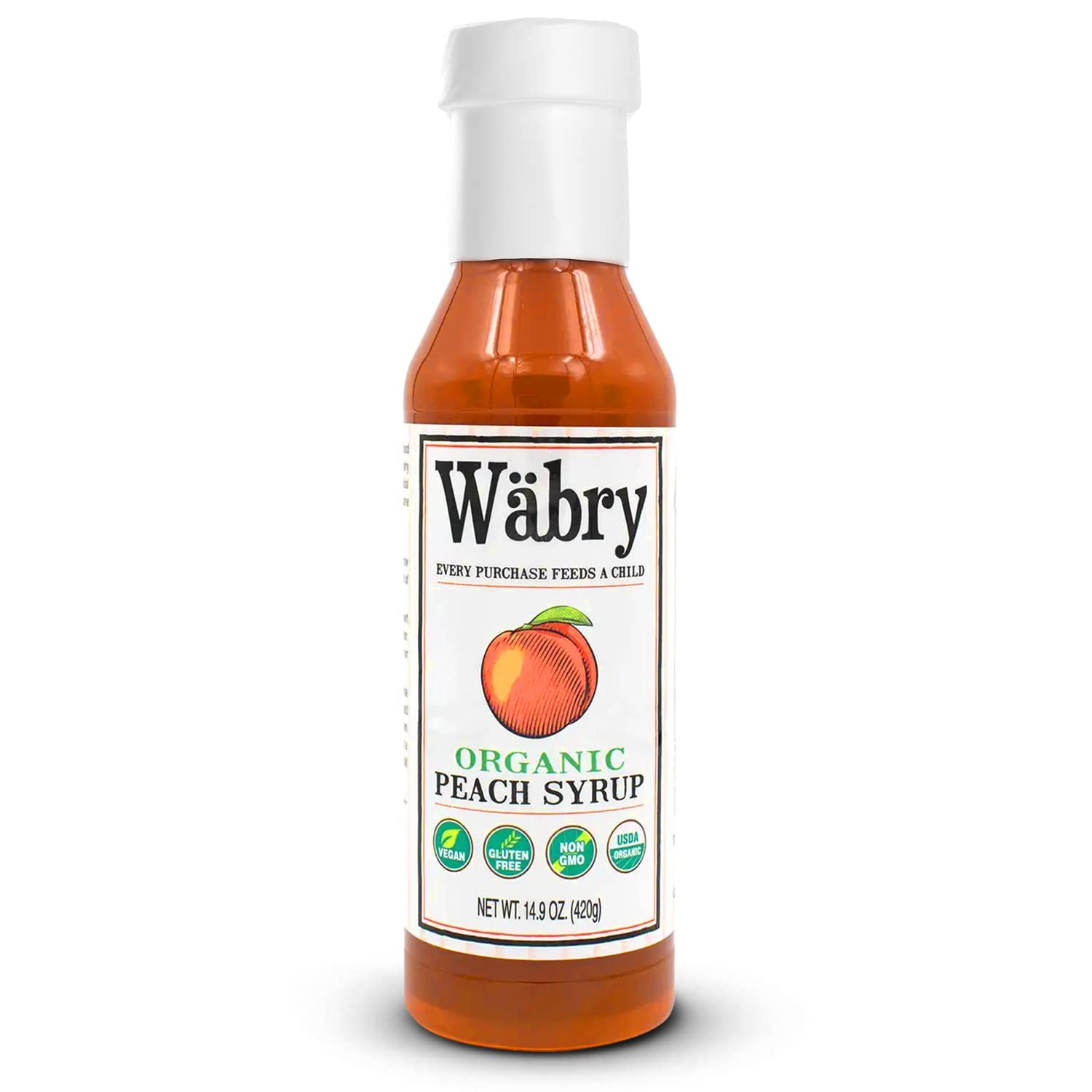Wabry front label showing organic peach syrup benefits