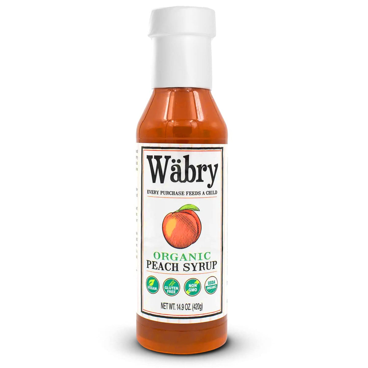 Wabry front label showing organic peach syrup benefits