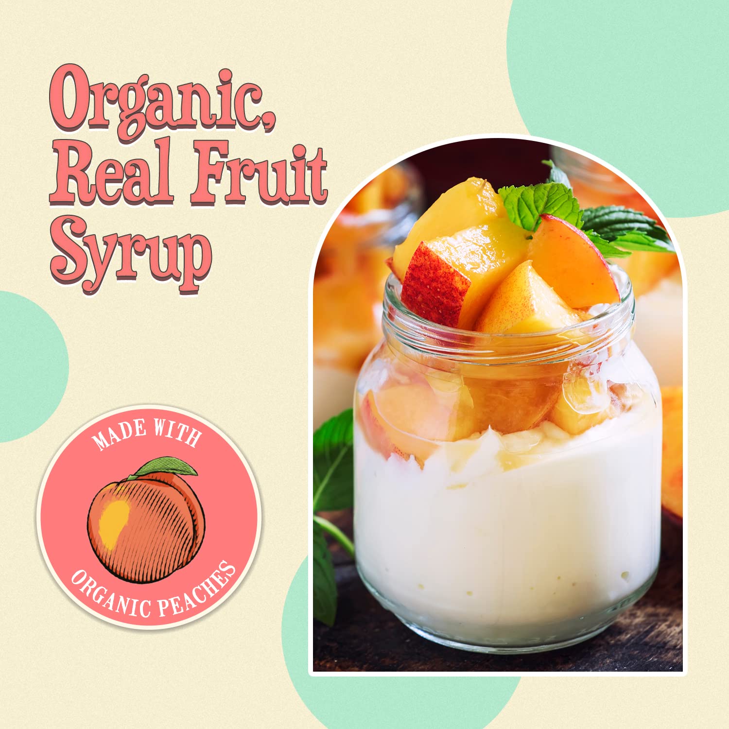 Wabry syrup drizzled on pancakes adding natural peach flavor