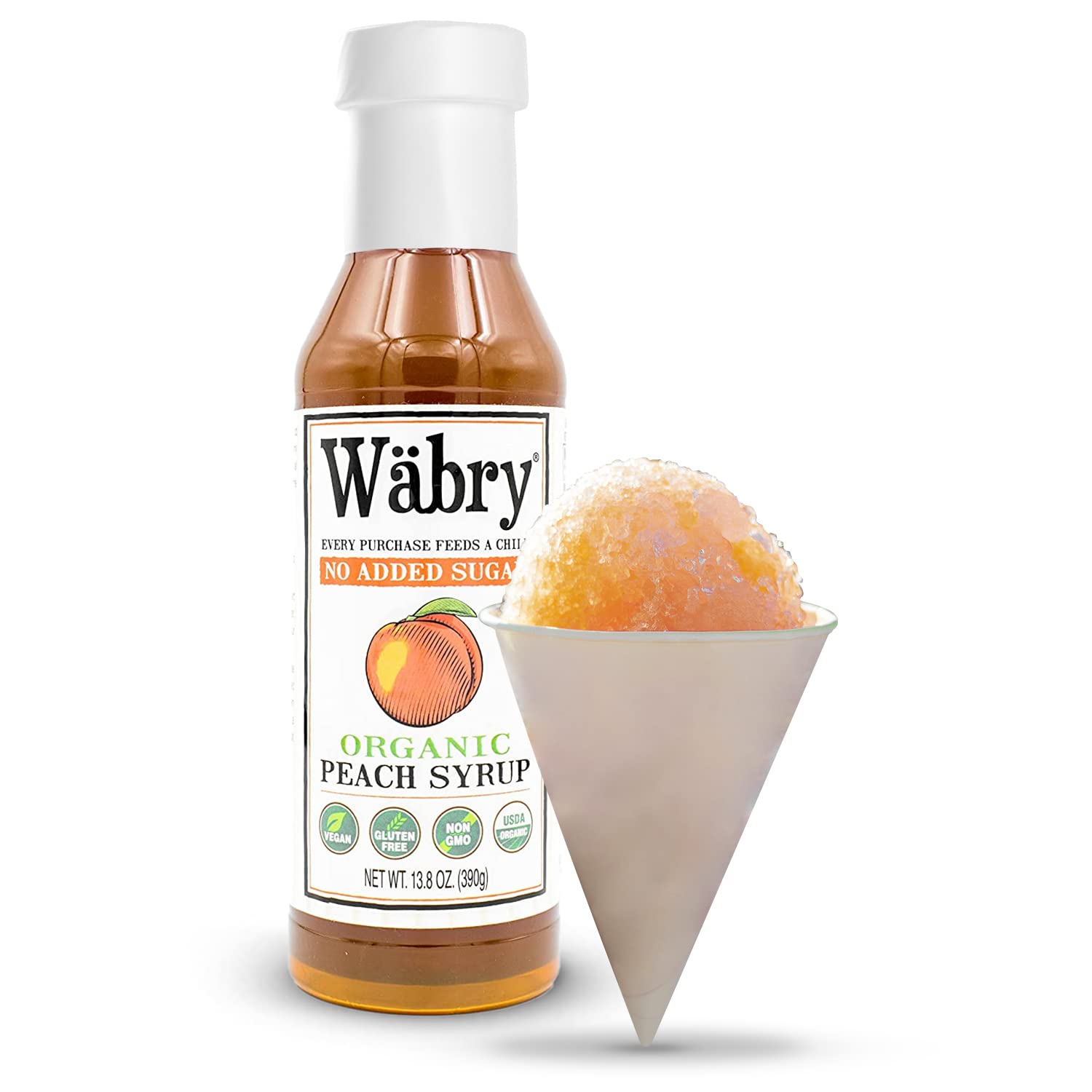 Wabry peach syrup close-up texture dripping to show pourability benefit