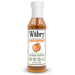 Wabry peach syrup front bottle showing clean label and organic claim benefits