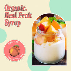 Wabry peach syrup poured over pancakes adding fruit flavor benefit