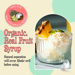 Wabry syrup pouring close-up showing smooth texture and vibrant pineapple color