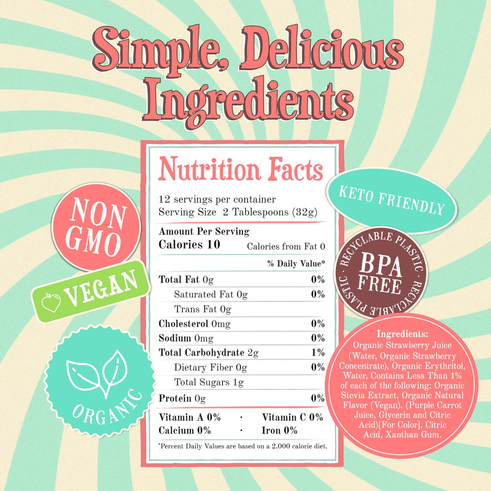Wäbry syrup drizzled on a snow cone adding vibrant strawberry flavor