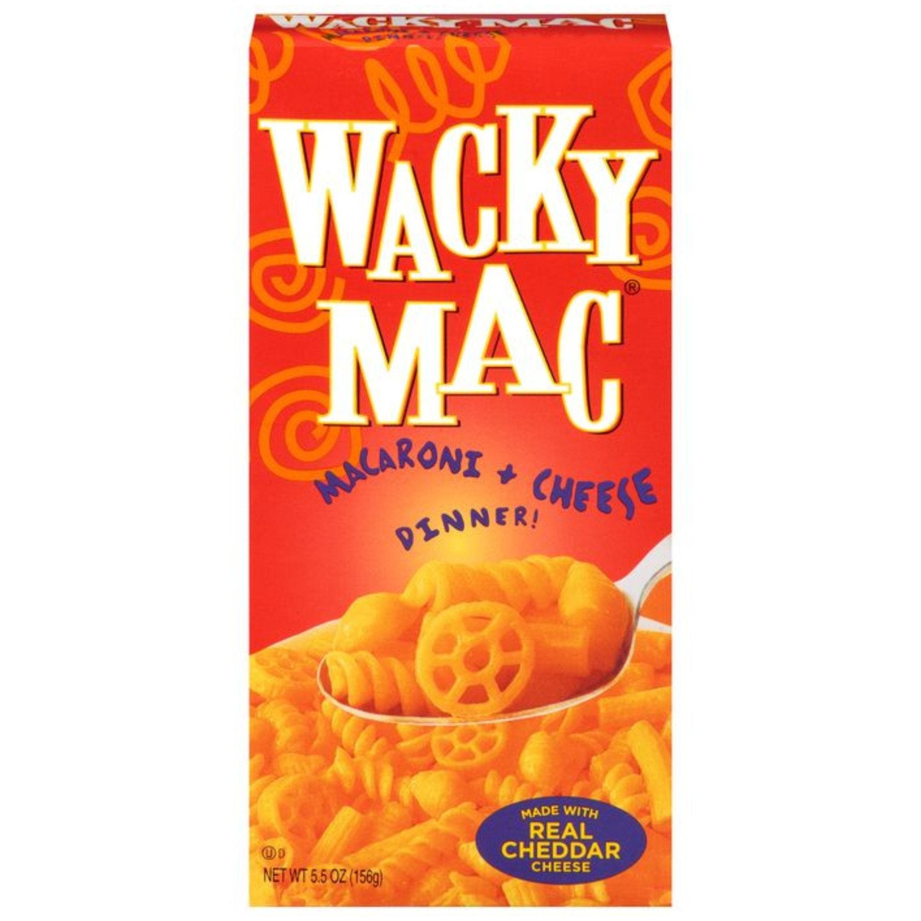 WACKY MAC front packaging showing trio pack and cheddar benefit