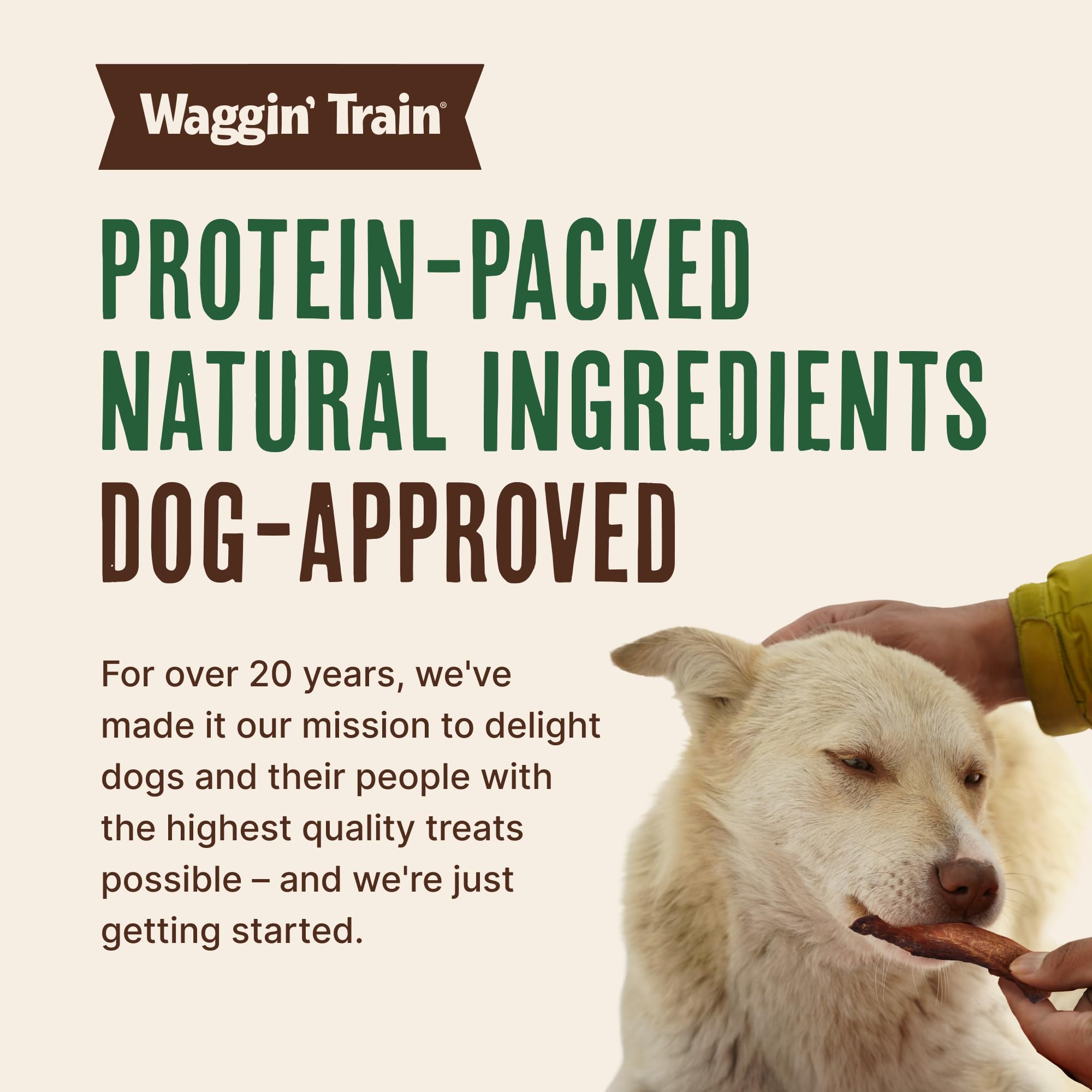 Waggin' Train resealable pouch open with treats inside showing freshness and storage ease