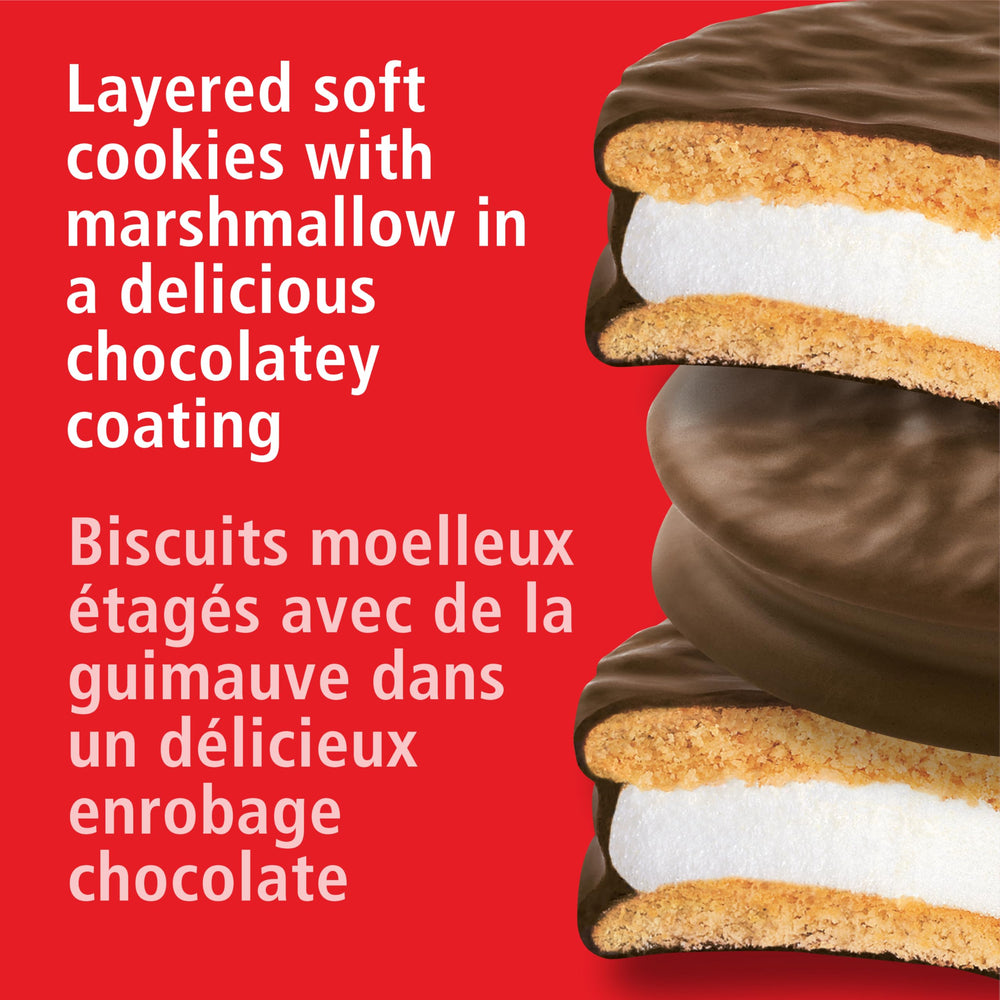 Close-up of Wagon Wheels cut open showing marshmallow and chocolate coating, highlighting soft texture