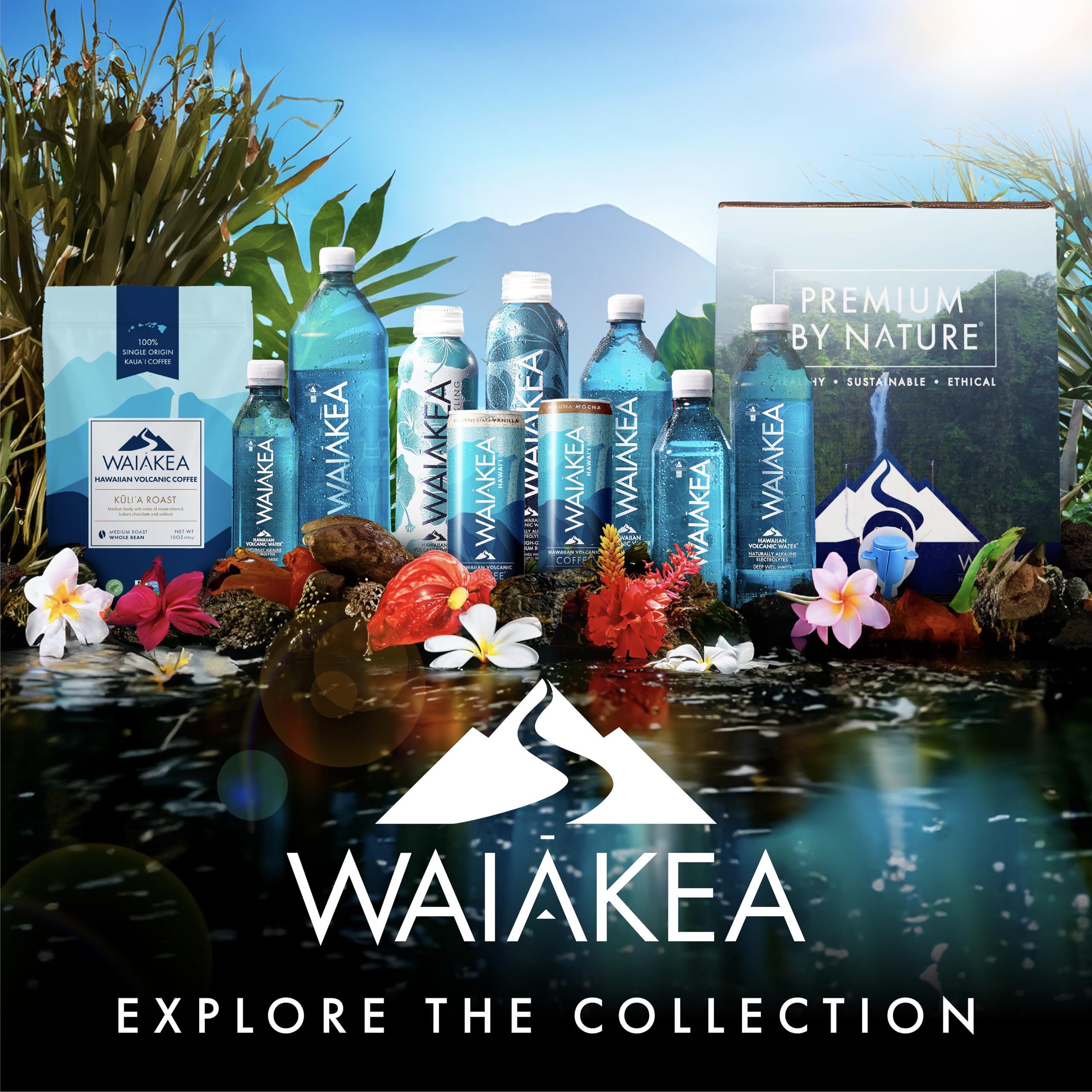 Waiakea 24-pack carton stacked for storage and event-ready supply benefit