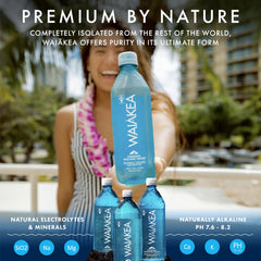 Waiakea close-up label highlighting silica content and natural minerals benefit