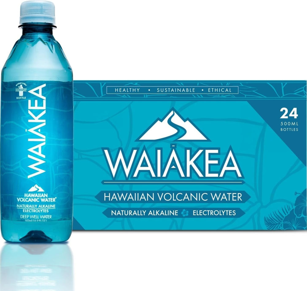 Waiakea front packaging showing 500ml bottles and eco label for convenience