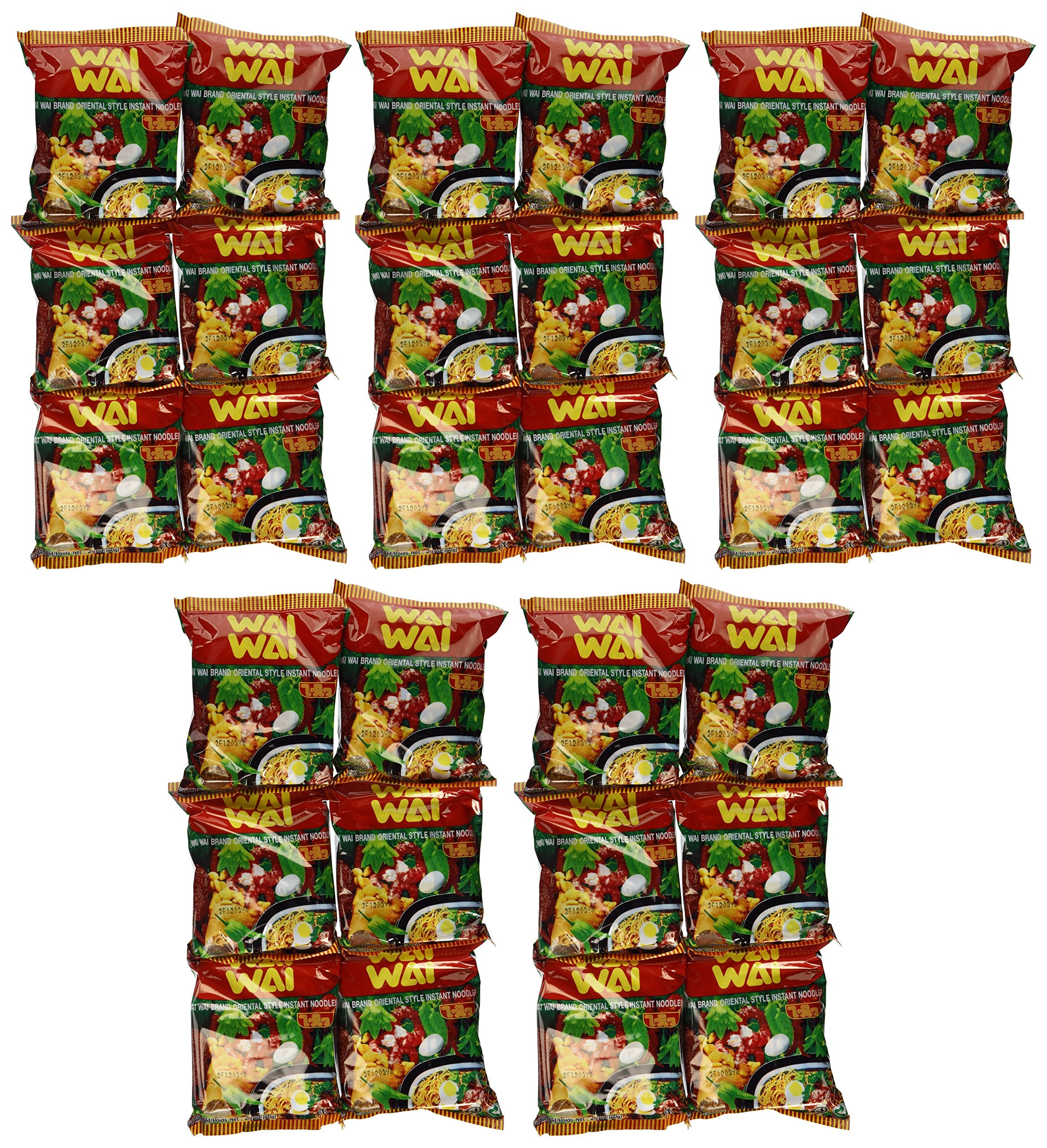 Wai Wai pack front showing Oriental Style 60g 30-pack and convenient servings