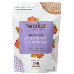 Waka Coffee front packaging showing pouch for convenient chai servings