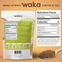 Close-up of Waka green tea powder texture, fine powder for quick dissolution