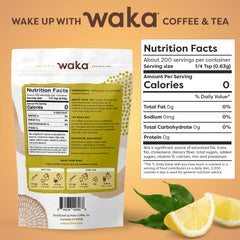 Waka close-up of fine green tea powder texture, quick-dissolving benefit