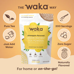 Waka Coffee tall glass of pineapple iced green tea over ice showing refreshing chill