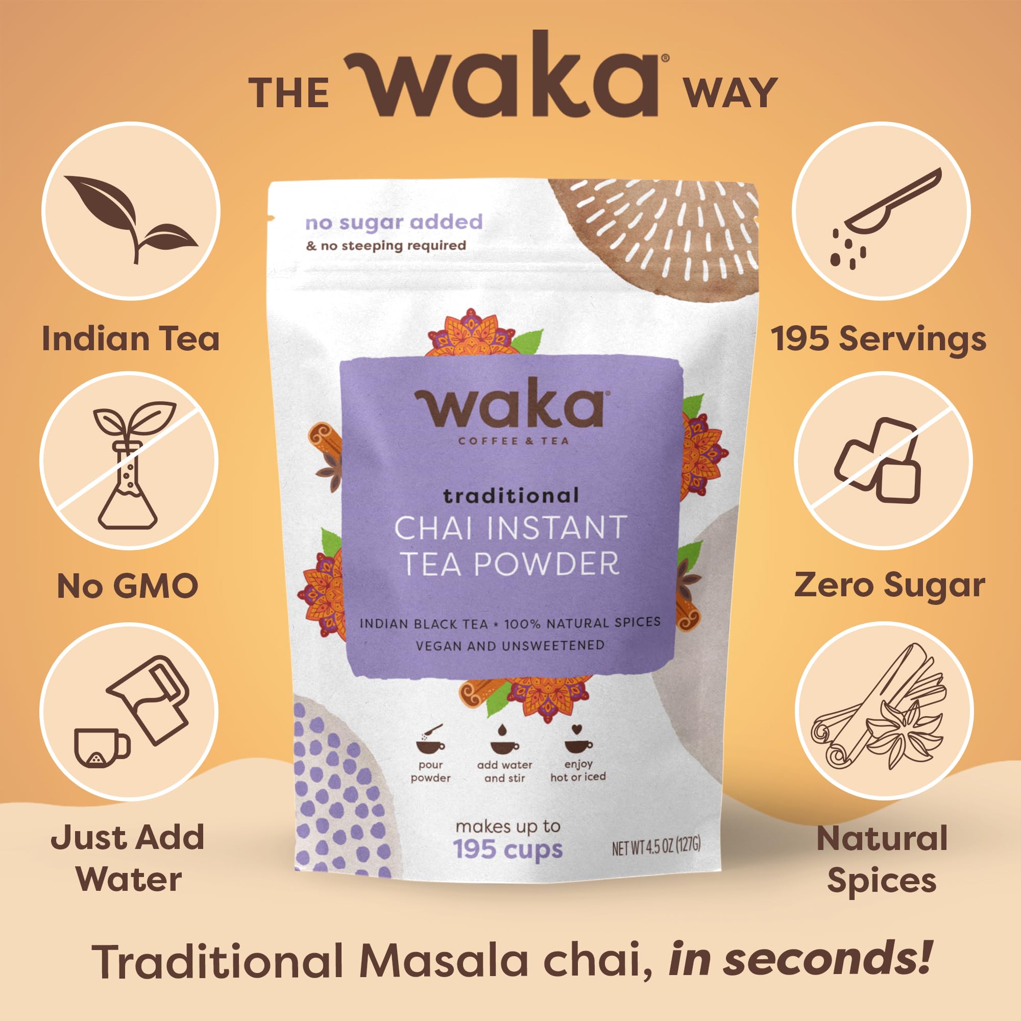 Waka Coffee close-up of fine chai powder texture highlighting real spices